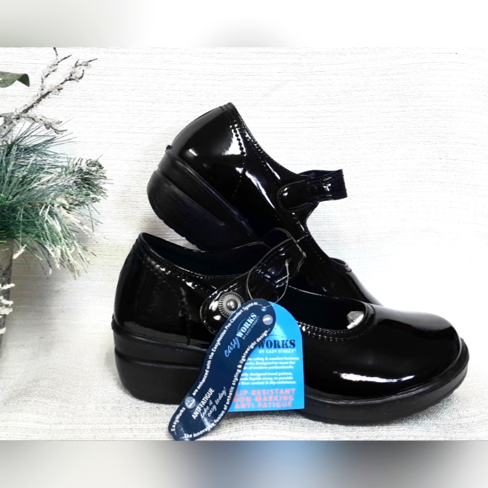 Mary Jane Clogs By EASY WORKS Letsee Clogs Easy Street BLK Patent Womens  9.5 W